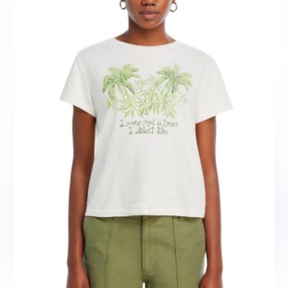 Re/Done White Tee with Green Palm Graphic